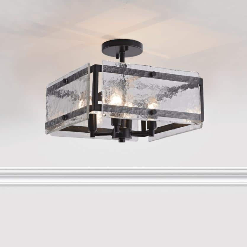 Laia 15" 4-light Hand Crafted Glass Panels Square Flush Mount - 15" W x 15" H x 15" D