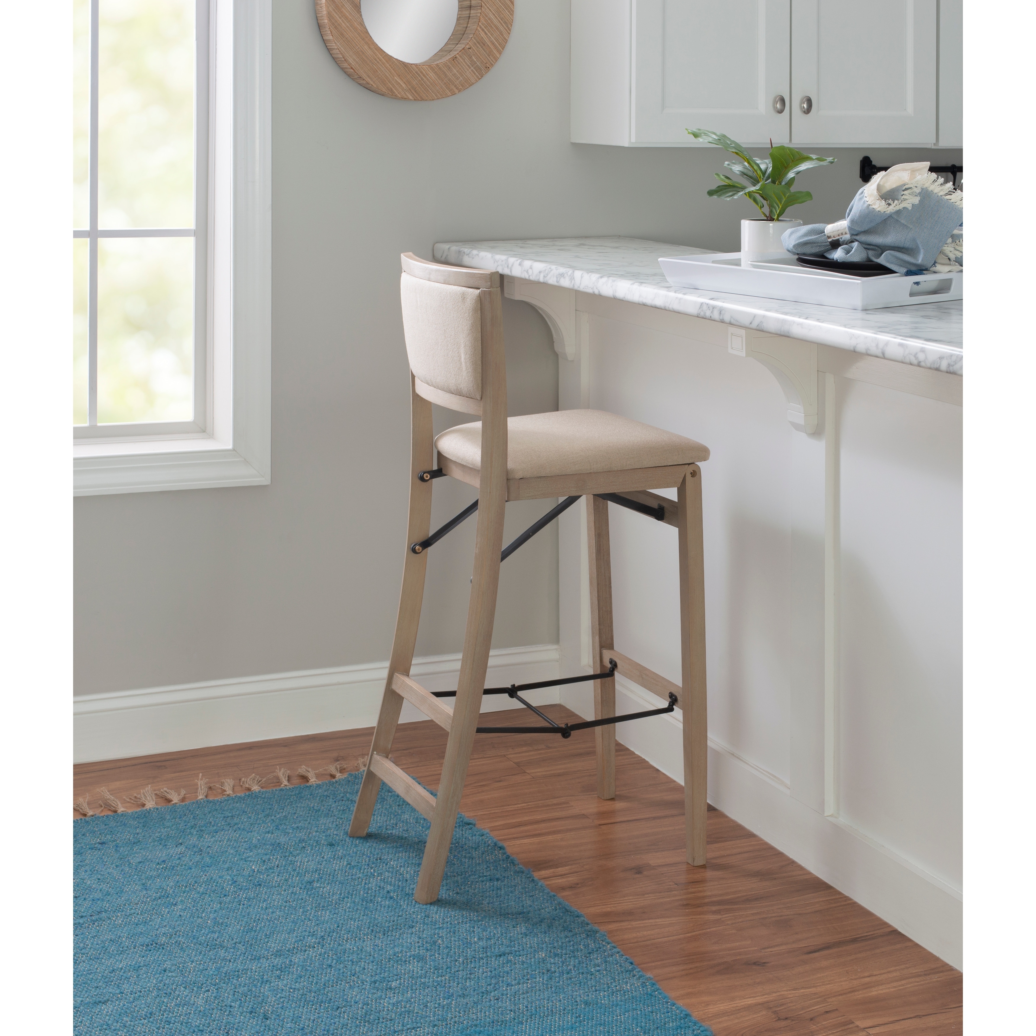 Linon Ciara Grey Wash 30-Inch Folding Bar Stool