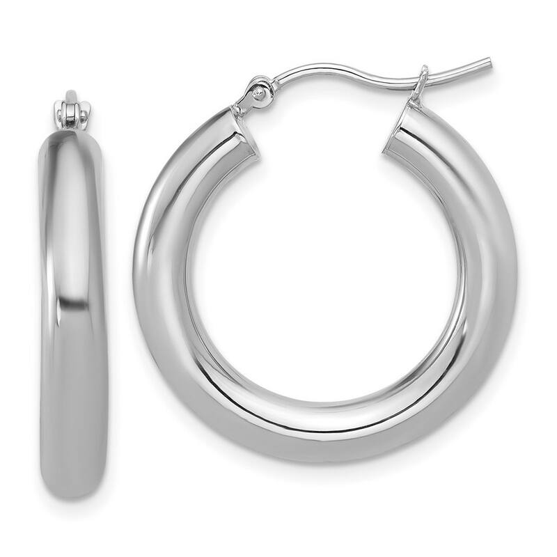 Curata 10k White Gold Italian 4mm Lightweight Classic Hoop Earrings - 25mm 30mm