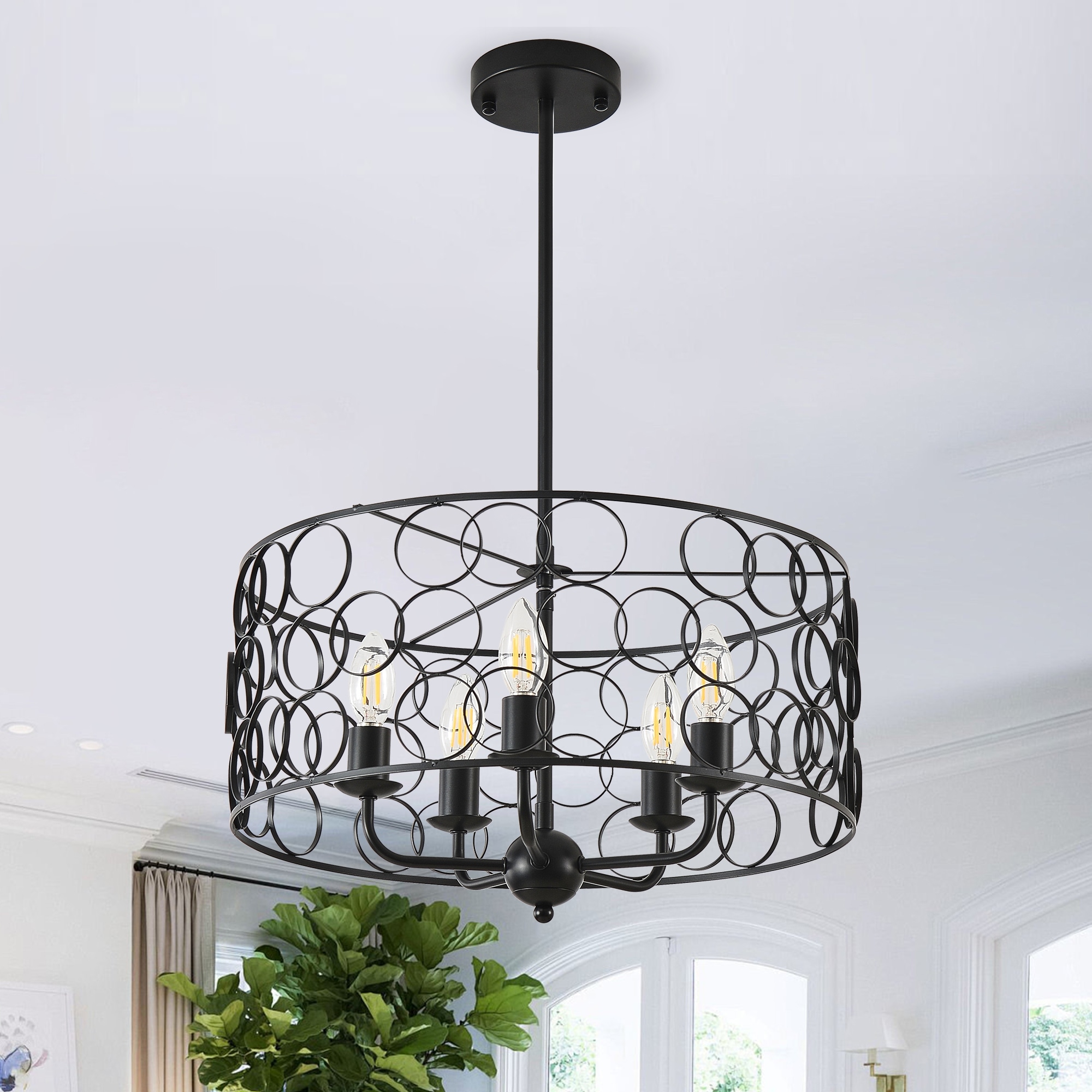 Modern Minimalist 5 - Light Black Hollow Ring - Shaped Chandelier - Matte Black