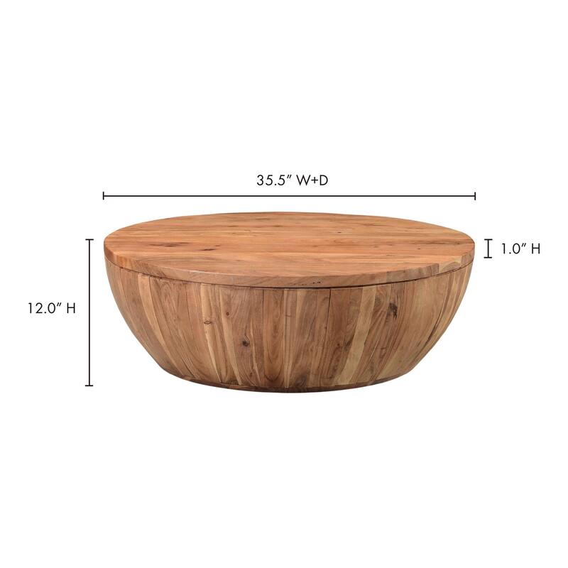 NADAAL STUDIOS Lenora Coffee Table, Round Solid Acacia Wood with Swivel Top and Storage, Natural Finish