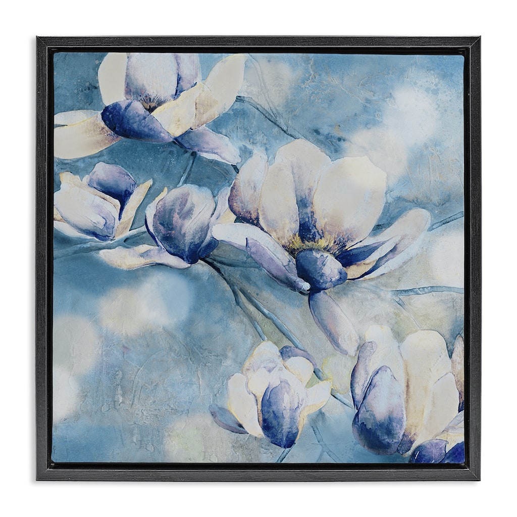 Stupell Blue Flowers & Bokeh Framed Floater Canvas Wall Art Design By Carol Robinson