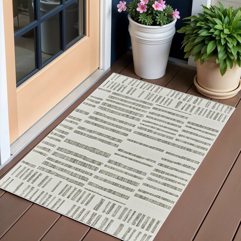 Lami Artistic Abstract Weather Resistant Current & Stylish Outdoor Rug - 3' x 5' - 3' x 5' - Beige/Cream