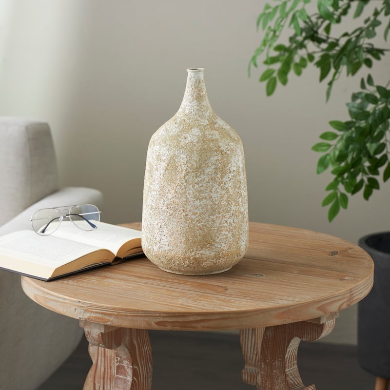 Beige Metal Handmade Antique Style Distressed Vase - Beige - 8"W, 15"H