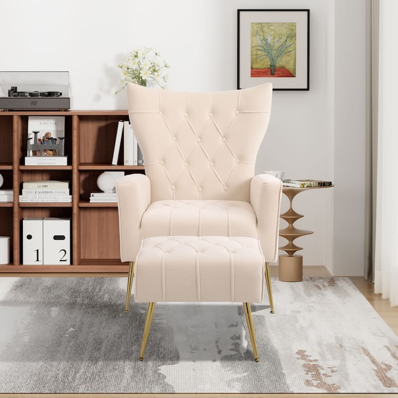 Ouyessir Upholstered Tufted Accent Chair with Ottoman