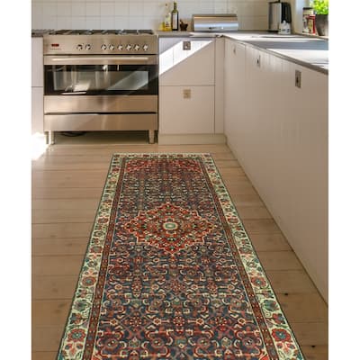 Fine Vintage Distressed Karzai Navy/Ivory Runner - 3'1" x 8'9"