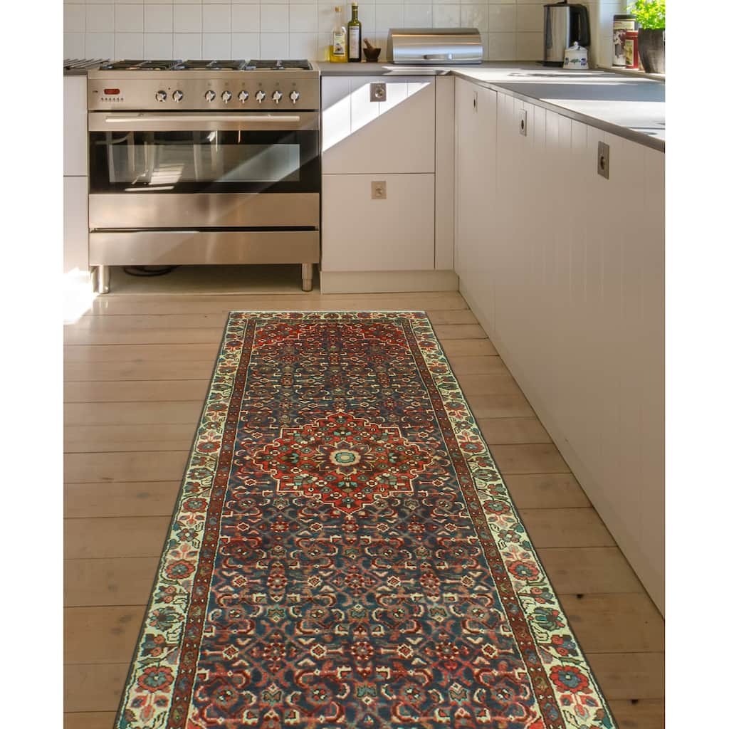 Fine Vintage Distressed Karzai Navy/Ivory Runner - 3'1" x 8'9"