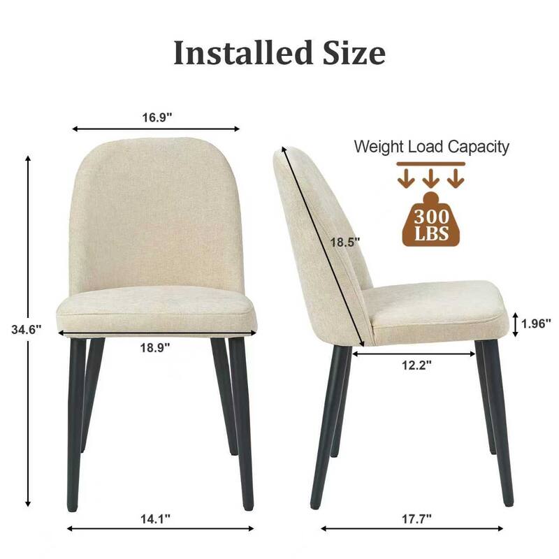 Set of 2 Fabric Identities Chair with Metal Legs, Armless Chair for Kitchen, Restaurant, Living, Meeting Room