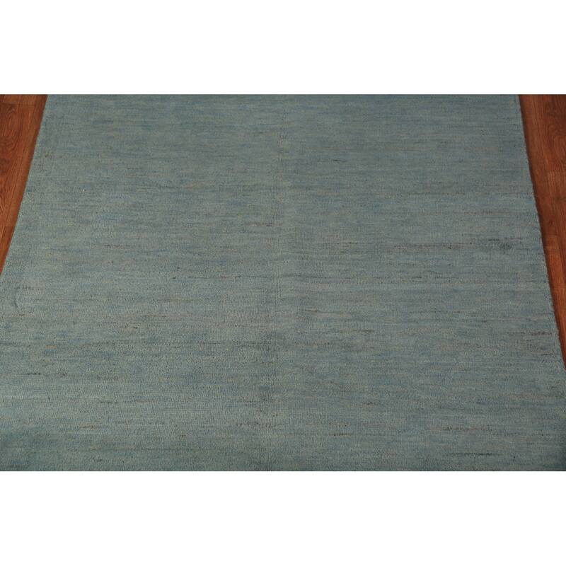 Light Blue Gabbeh Modern Rug Hand-Knotted Wool Carpet - 4'0" x 5'10"