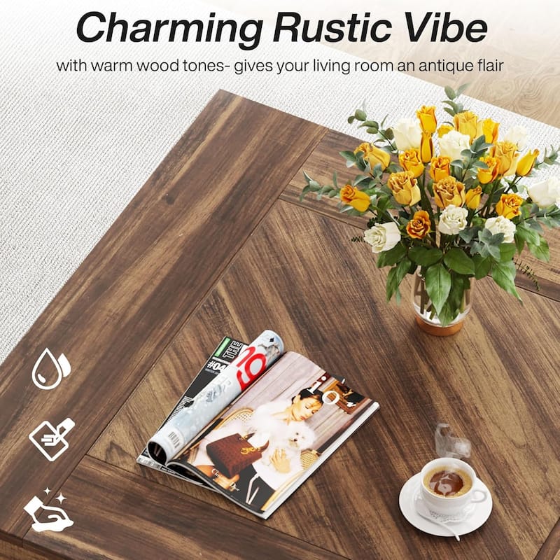 31.5"Square Coffee Table - Rustic Wood Center Table for Living Room with Crisscross Base, Industrial Cocktail Accent Table