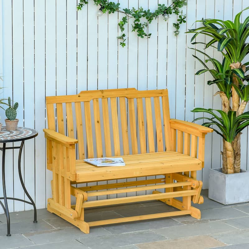 Outsunny 2-Person Patio Swing Glider Bench with Quick Drying Design and Widen Armrest, Wood Rocking Chair Loveseat for Backyard - Natural