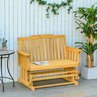 Outsunny 2-Person Patio Swing Glider Bench with Quick Drying Design and Widen Armrest, Wood Rocking Chair Loveseat for Backyard
