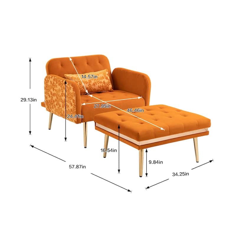 Velvet Upholstered Tufted Living Room Sleeper Chair With Ottoman