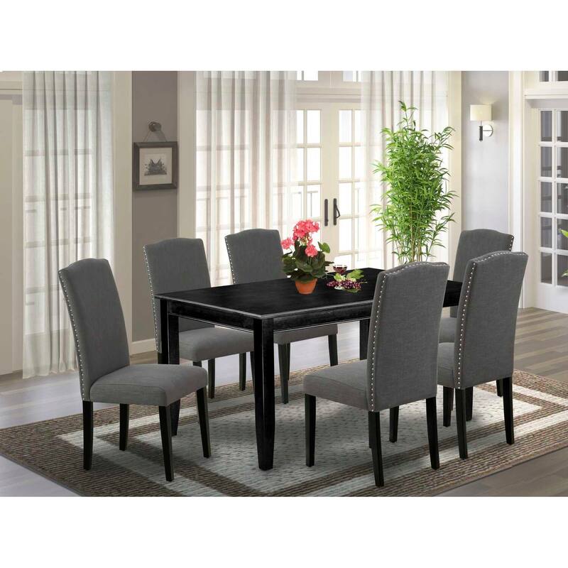 HomeStock 7-Piece Rectangle Black Finish Solid Wood Top Dining Table with 6 Parson Chairs with Lattice Back