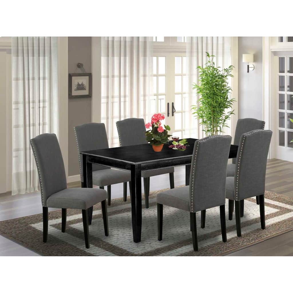 HomeStock 7-Piece Rectangle Black Finish Solid Wood Top Dining Table with 6 Parson Chairs with Lattice Back