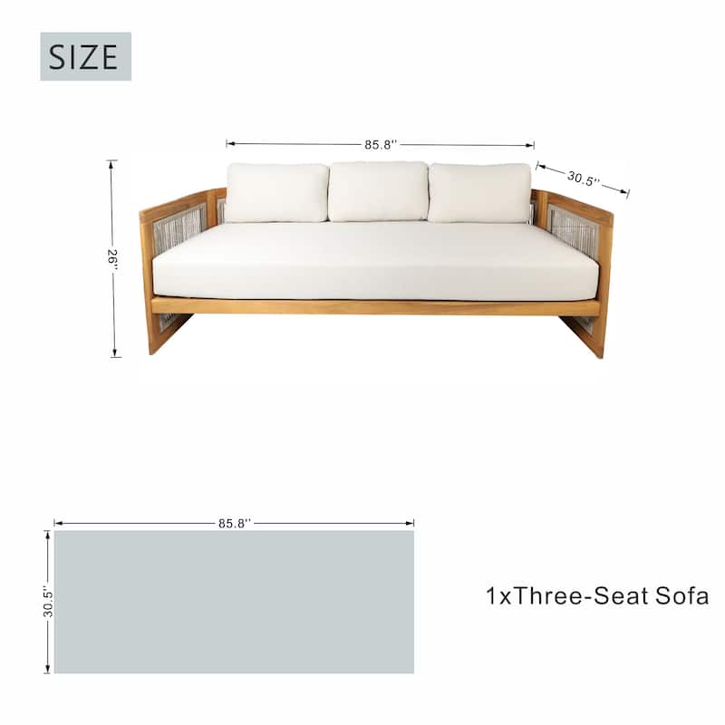 Outdoor Acacia Wood 3-Seater Sofa with Stylish Cushioned Seating for Outdoor Living