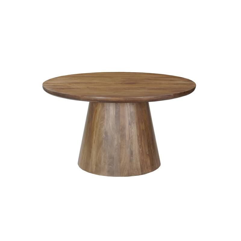 HomeRoots 54" Brown Solid Wood Pedestal Base Round Top Dining Table - 54.00 in. x 30.00 in. x 54.00 in.