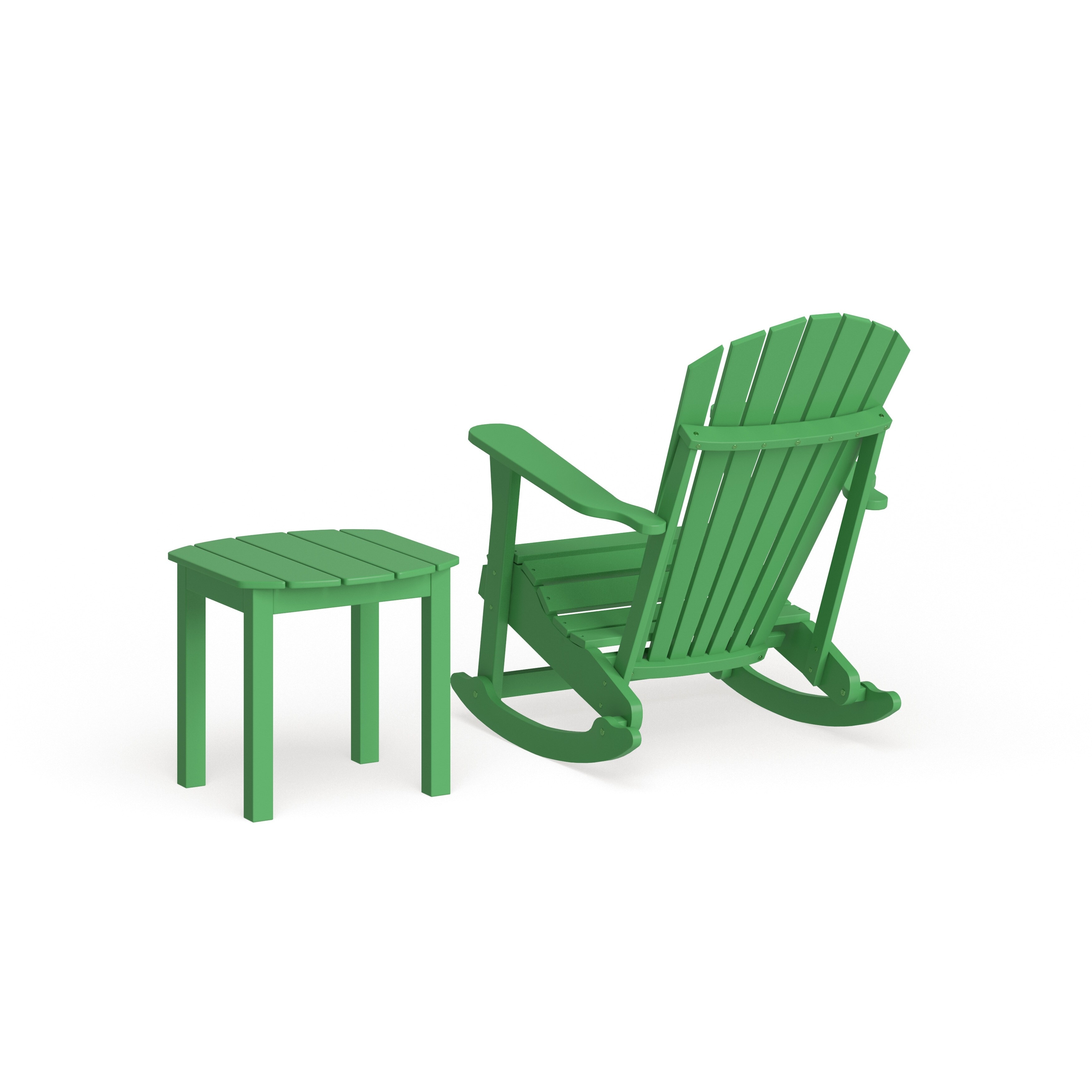 Adirondack rocker chair and matching side table in moss green.