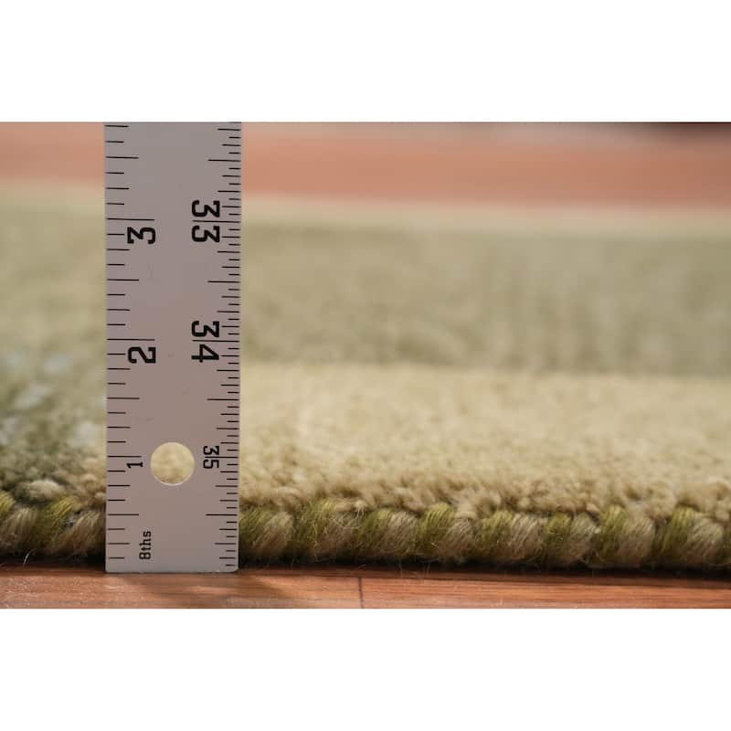 Hand Knotted Oriental 100% Wool Carpet Modern Solid Green Gabbeh Runner Rug - 12' 0'' X 3' 0''
