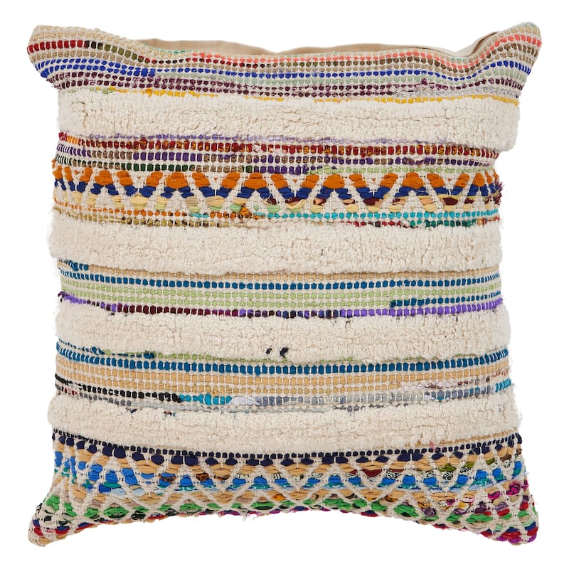 Sevita White Chevron Striped Multi Throw Pillow 18 inch