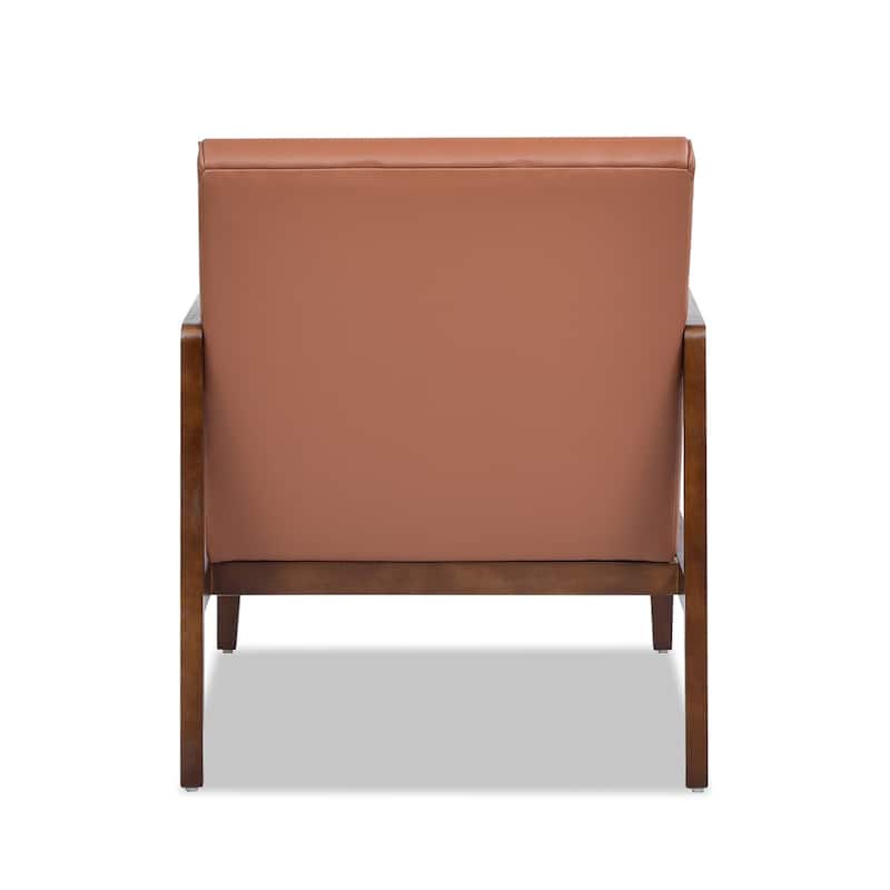 Kenneth 28" Mid-Century Modern Top Grain Leather Wood Arm Accent Chair