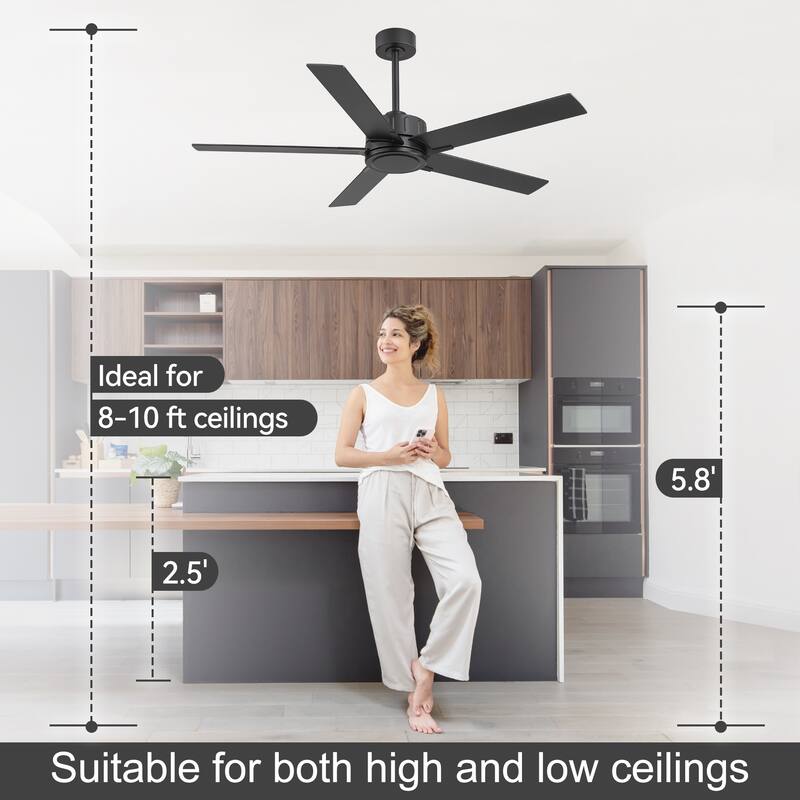 56-Inch Matte Black Ceiling Fan with Remote Control,DC Motor, 6-Speed Reversible Indoor Ceiling Fan with Dual-Finish Blades