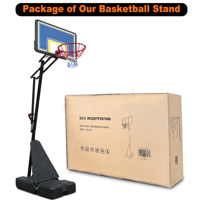 Portable Basketball Hoop with Adjustable Height and Steel Frame PC Backboard for Outdoor Use - 44 x 27.56" (L x W)