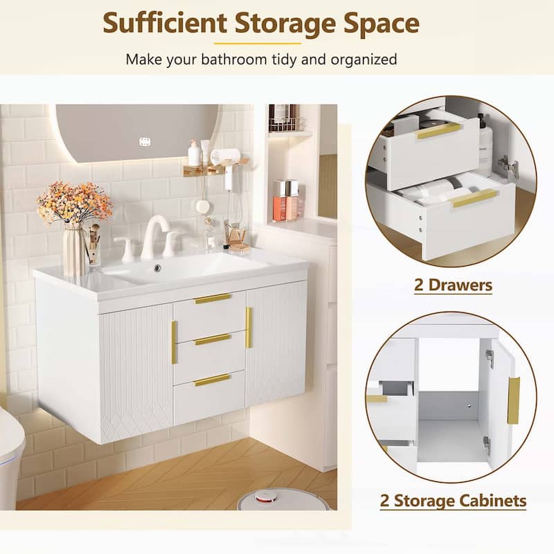 Wall Mounted Bathroom Storage Cabinet with 2 Drawers,with Top Sink