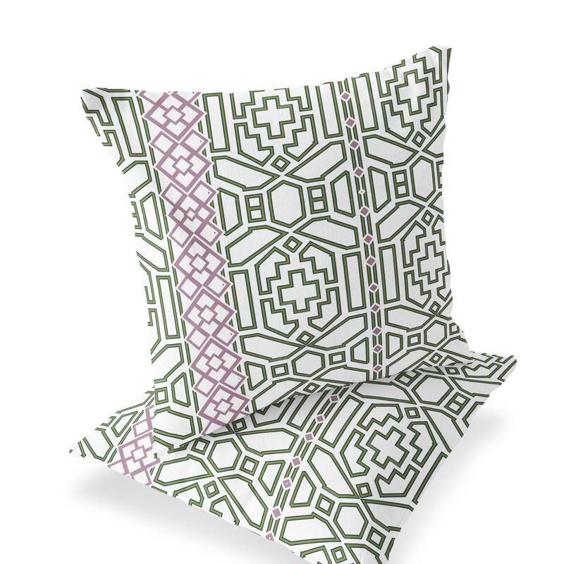 HomeRoots Set of Two 16" X 16" Green and White Blown Seam Geometric Indoor Outdoor Throw Pillow - 16.00' X '16.00' X '5.00