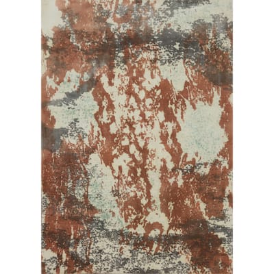 Hand-knotted Modern Silk Beige Abstract Oriental Area Rug - 7' 2'' X 5' 4''