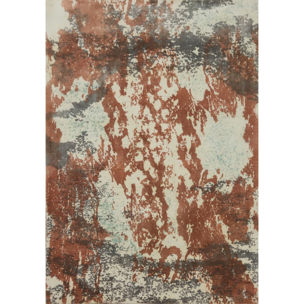 Hand-knotted Modern Silk Beige Abstract Oriental Area Rug - 7' 2'' X 5' 4''