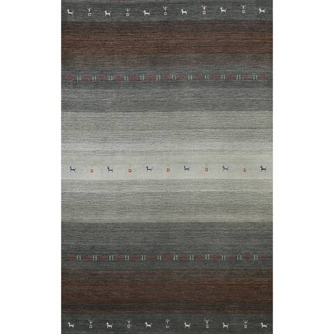 Tribal Modern Gabbeh Oriental Wool Area Rug Hand-knotted Office Carpet - 5'7" x 7'10"