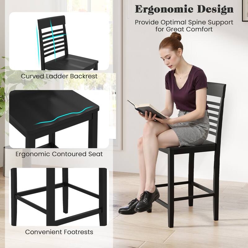 Gymax 3 PCS Counter-Height Dining Table Set for 2 Square Kitchen Table