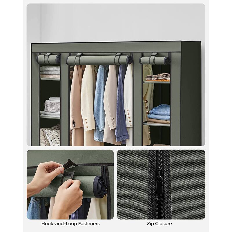 59" Freestanding Clothes Storage Wardrobe with Shelves and Rod Non-Woven Fabric Closet Organizer - 59" x 17.7" x 69"