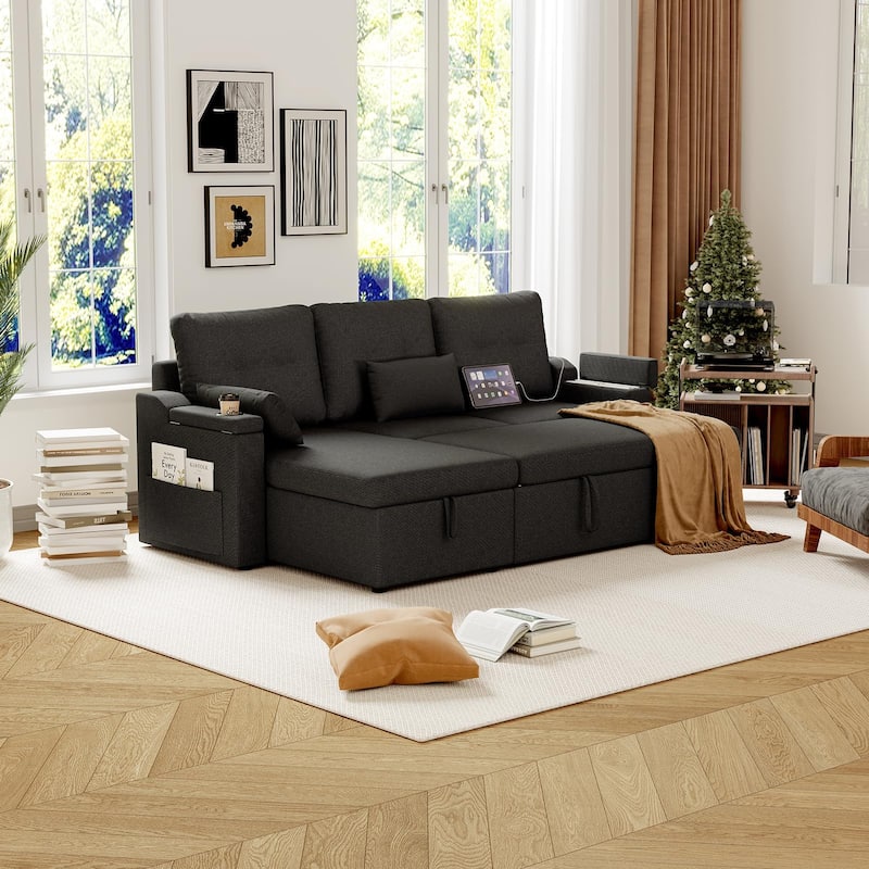 Sofa Couch, Sofa Couch with Storage, Modern L Shaped Sectional Couch with Pullout Bed