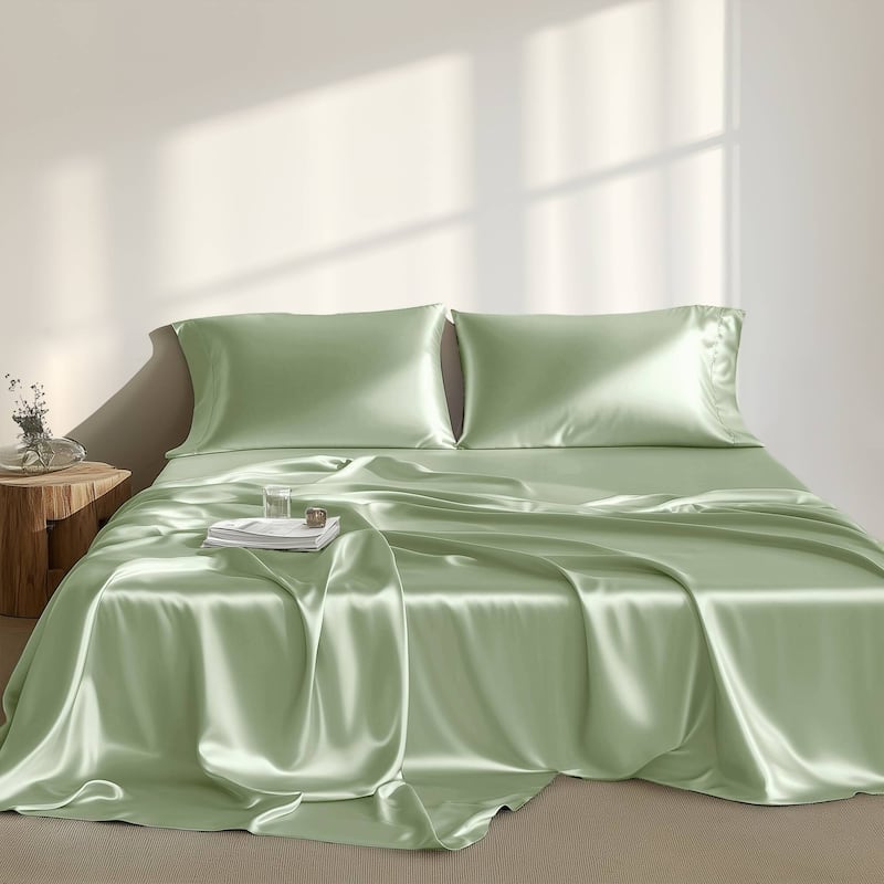 Madison Park Essentials Satin Luxury 6 PC Sheet Set - Queen - Sage