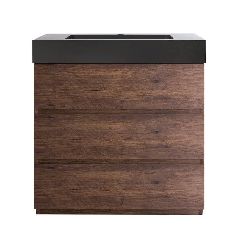 24"/30"/36" Freestanding Bathroom Vanity Set with Black Integrated Quartz Sand Sink