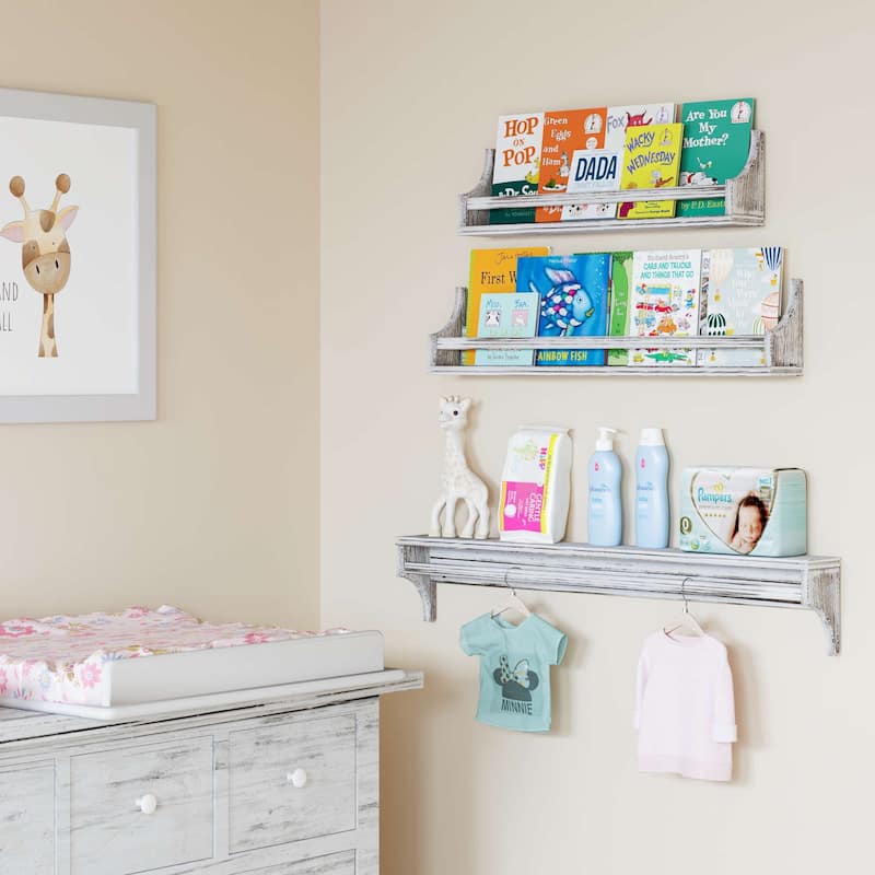 Wallniture Angel White Wall Shelves, Multi Length Bookshelves for Wall Decor, Shelving Unit for Storage,Display Shelves, 3pcs