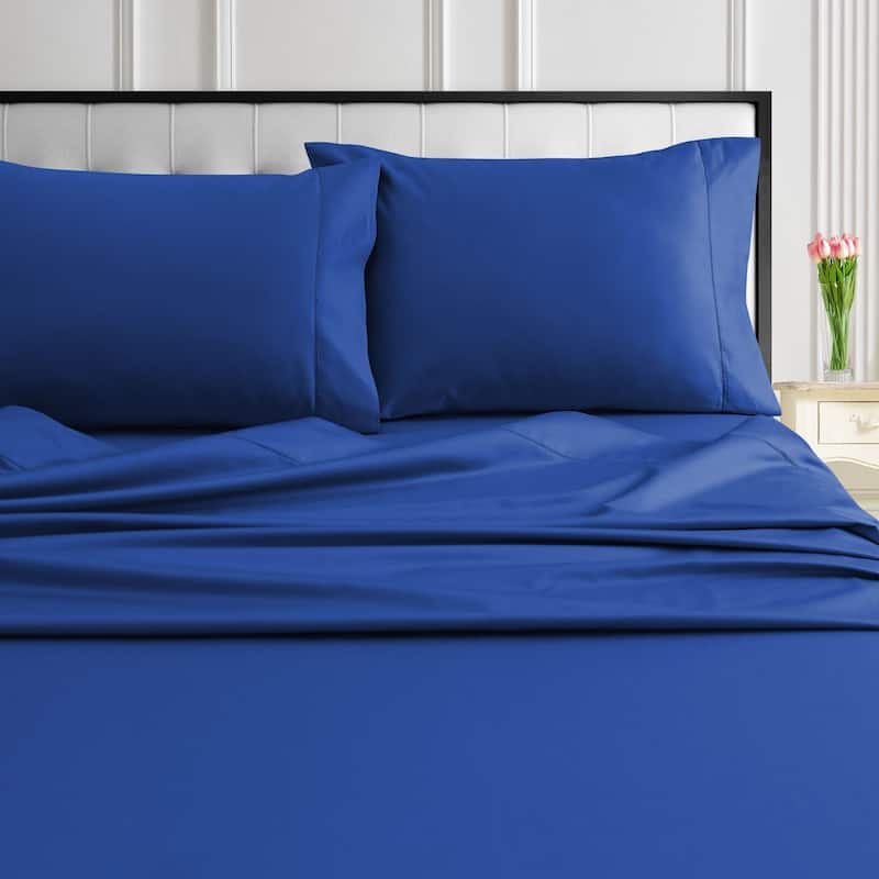 Tribeca Living 1000 Thread Count Egyptian Cotton Extra Deep Pocket Bed Sheet Set - Cal King - Classic Blue