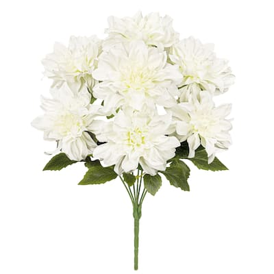 Set of 2 Cream White Artificial Dahlia Flower Stem Bush Bouquet 21in - 21" L x 12" W x 12" DP