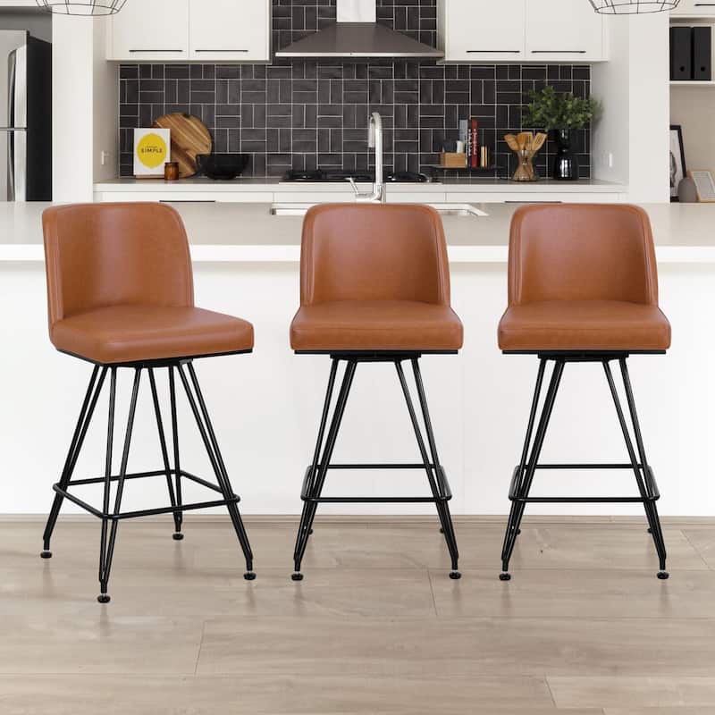 26" Leather/Velvet Swivel Counter Height Bar Stools - 38.2"H x 17.7"W x 19.1"D