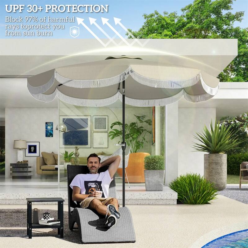8.8 ft Patio Umbrella UPF 30+ Shade with Easy Crank Operation for Table or Standalone Use - 8.8'Dia x 7.8' H