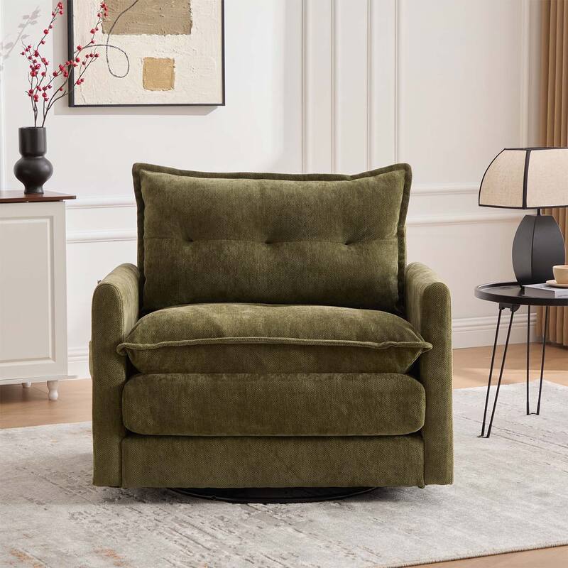 Mid Century Swivel Barrel Chair with Thick Padded Seat
