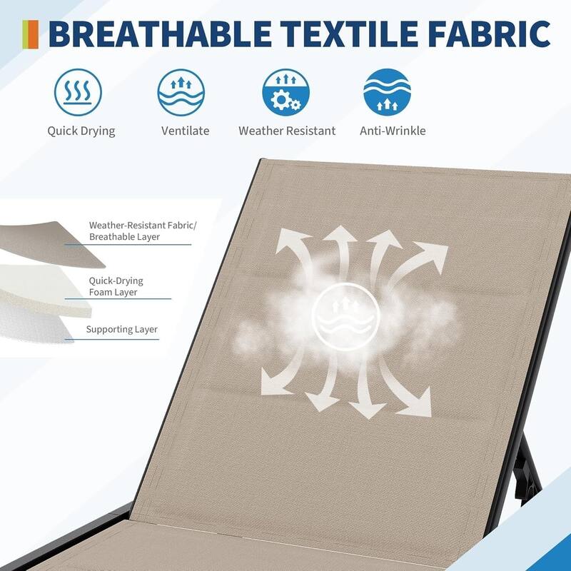 Outdoor 2 Lounge Chair with 1 Side Table and Wheels Set for Backyard, Porch, Garden