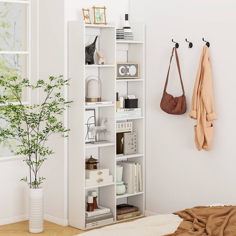 Gymax 11-Tier Bookcase w/Anti-Tipping Kits Wood Display Shelf