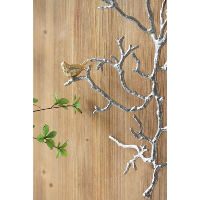 Set of 2, Industrial-style Wall Decor Branch Wall Sculptures with Bird Accents, for Living Room, Office and Entryway