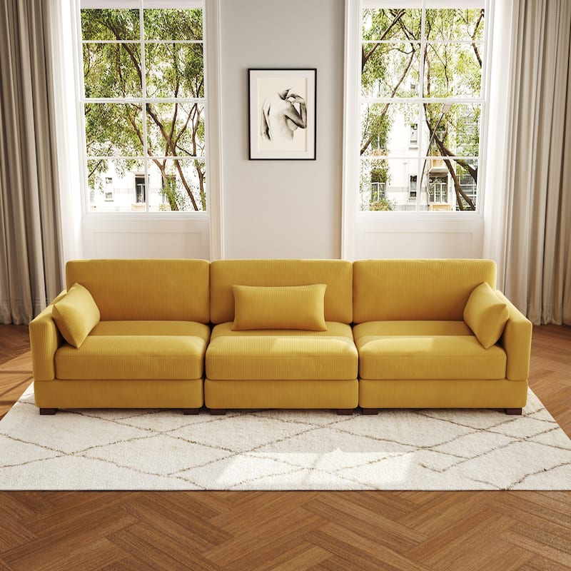 3-Piece Corduroy Couch Modular Sectional Sofa
