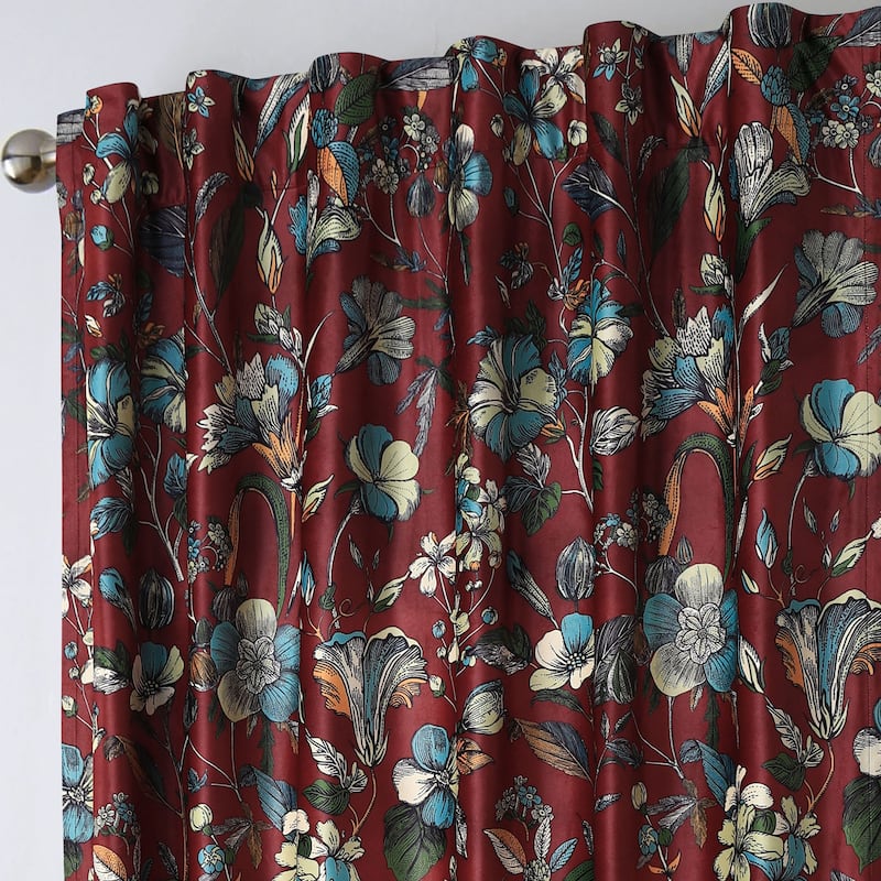 Amara Floral Printed Velvet Room Darkening Window Curtains - 2 Panels - 50 x 84
