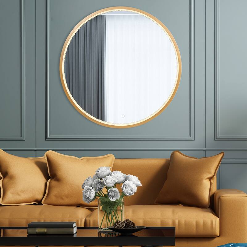 Luxury LED Wall Mirror Dimmable Bathroom Vanity Anti-fog Mirror - Black/Dark Gold - 36'' H X 2'' W