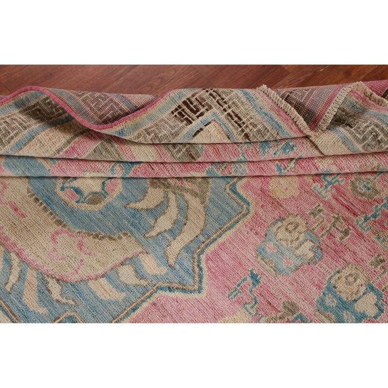 Hand Knotted Oriental 100% Wool Carpet Transitional Geometric Pink Oushak Area Rug - 7' 0'' X 5' 4''